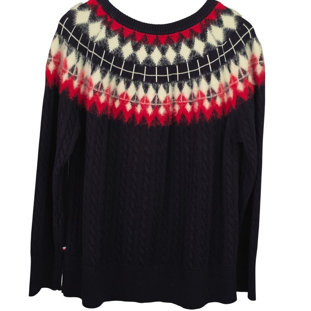 Tommy Hilfiger Women's 1X Fair Isle Cable Knit Sweater Navy Blue Red White - Picture 9 of 9